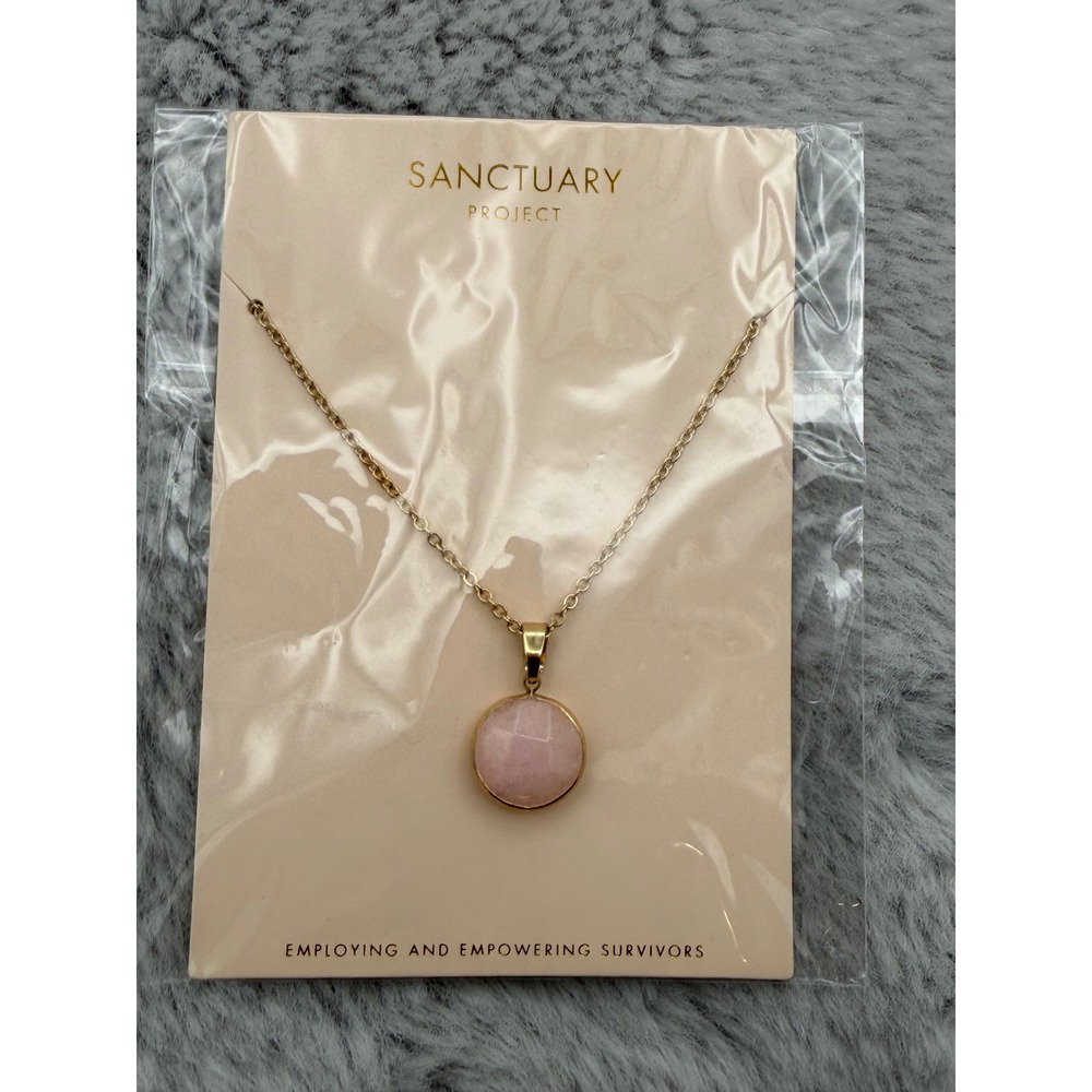 Sanctuary Project Necklace Pink Rose Serenity Stone Gold Tone NEW